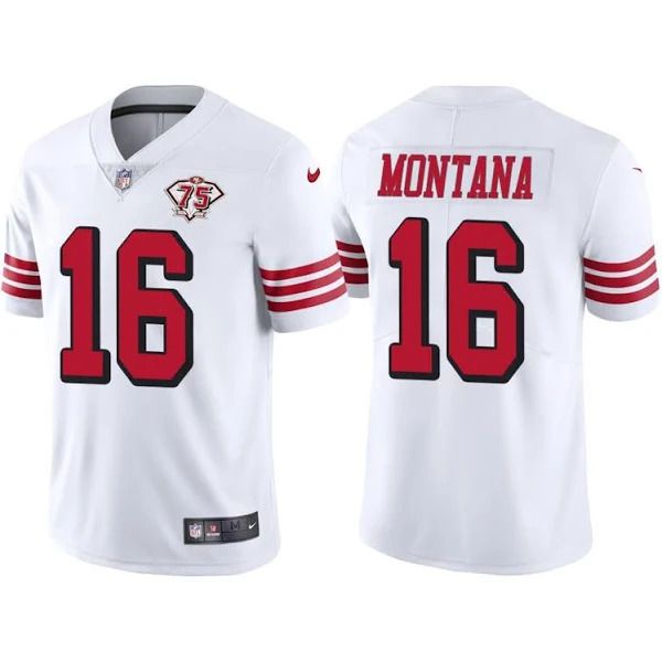 Men San Francisco 49ers #16 Joe Montana White Nike 75th Anniversary Throwback Limited Jersey
